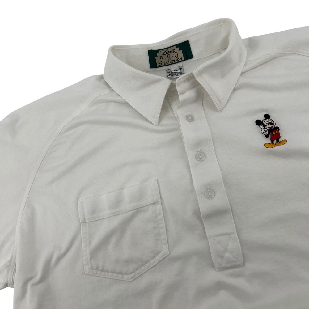 Vintage Disney PRO‎ Collection Mickey Mouse White Polo Shirt Mens XL Made in USA